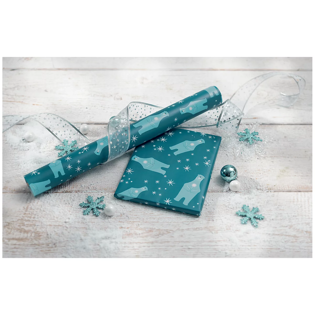 Geschenkpapier Weihnachten Sigel 'Polar Bear', Rolle, B 500 mm x L 5 m, Papier, petrol