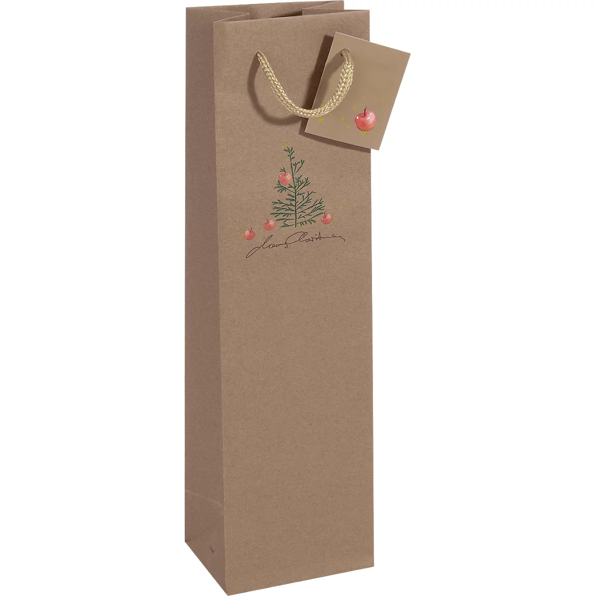 Geschenktaschen Weihnachten Sigel 'Christmas with apples', 5 Stück, B 100 x T 80 x H 350 mm, Kraftpapier, braun