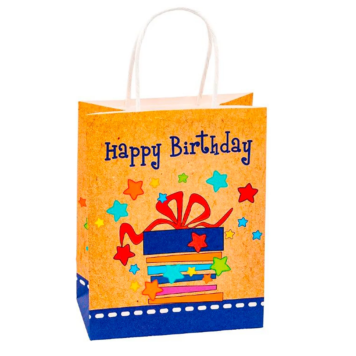 Geschenktasje 'Happy Birthday', formaat A5, met draagkoord, B 180 x D 100 x H 230 mm, kraftpapier, beige &amp;amp; bedrukt in kleur, 6 stuks