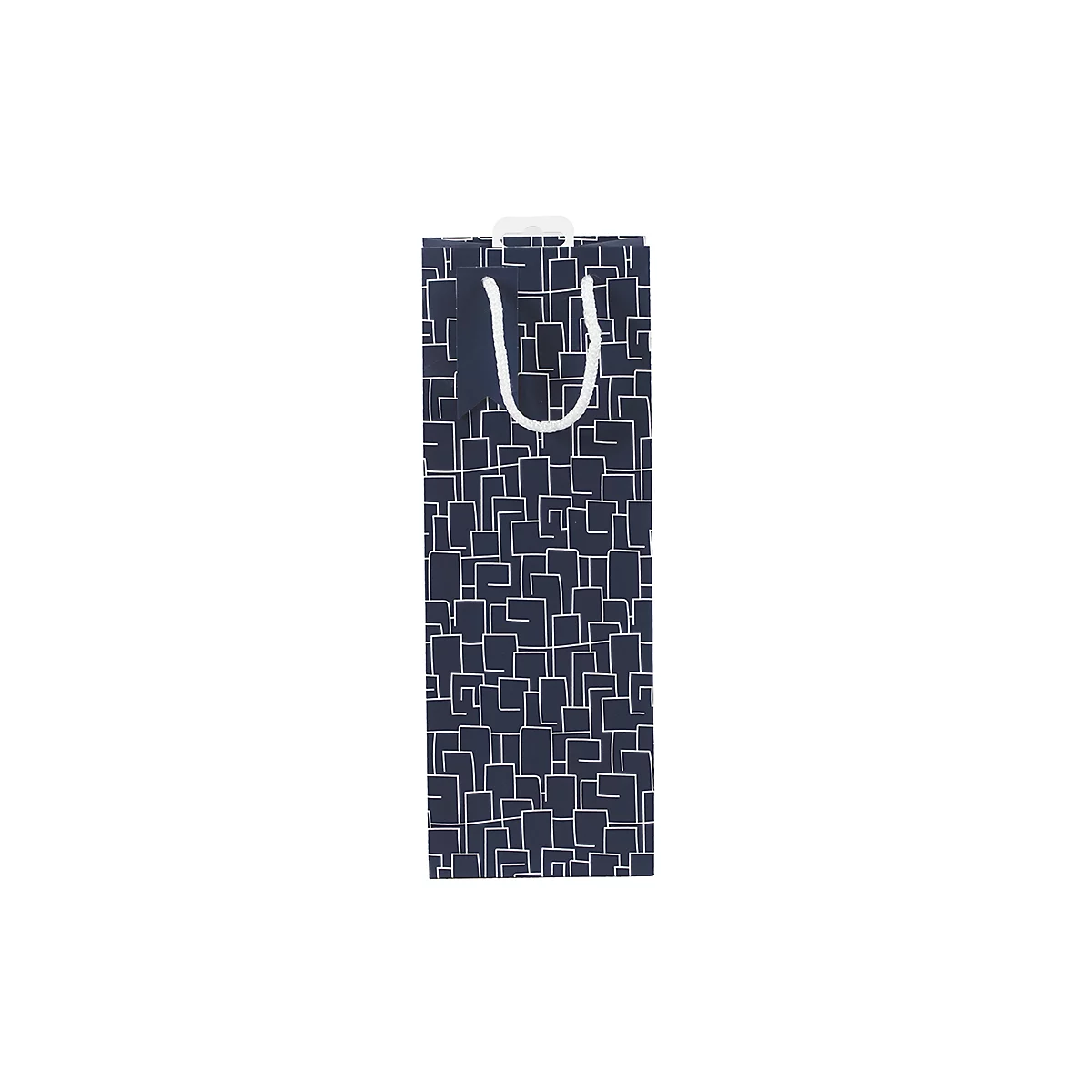 Geschenktüte für Flaschen CLAIREFONTAINE Men in blue, mit Kordel & Beschriftungsschild, reissfest, B 127 x T 90 x H 355 mm, weiss-blau, 6 Stück