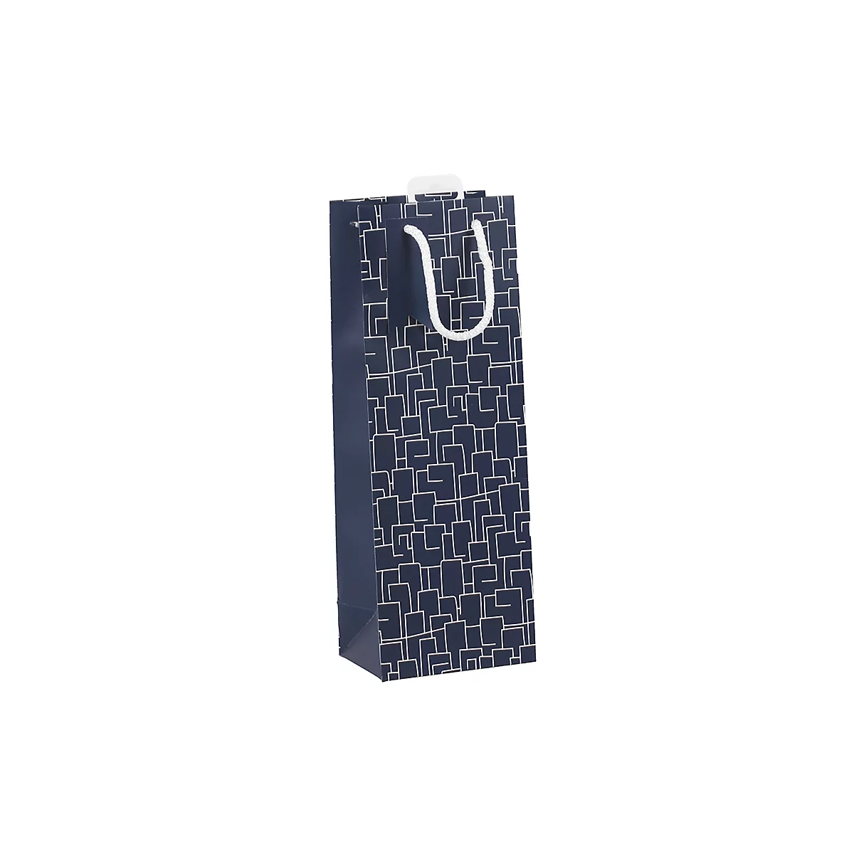 Geschenktüte für Flaschen CLAIREFONTAINE Men in blue, mit Kordel & Beschriftungsschild, reissfest, B 127 x T 90 x H 355 mm, weiss-blau, 6 Stück