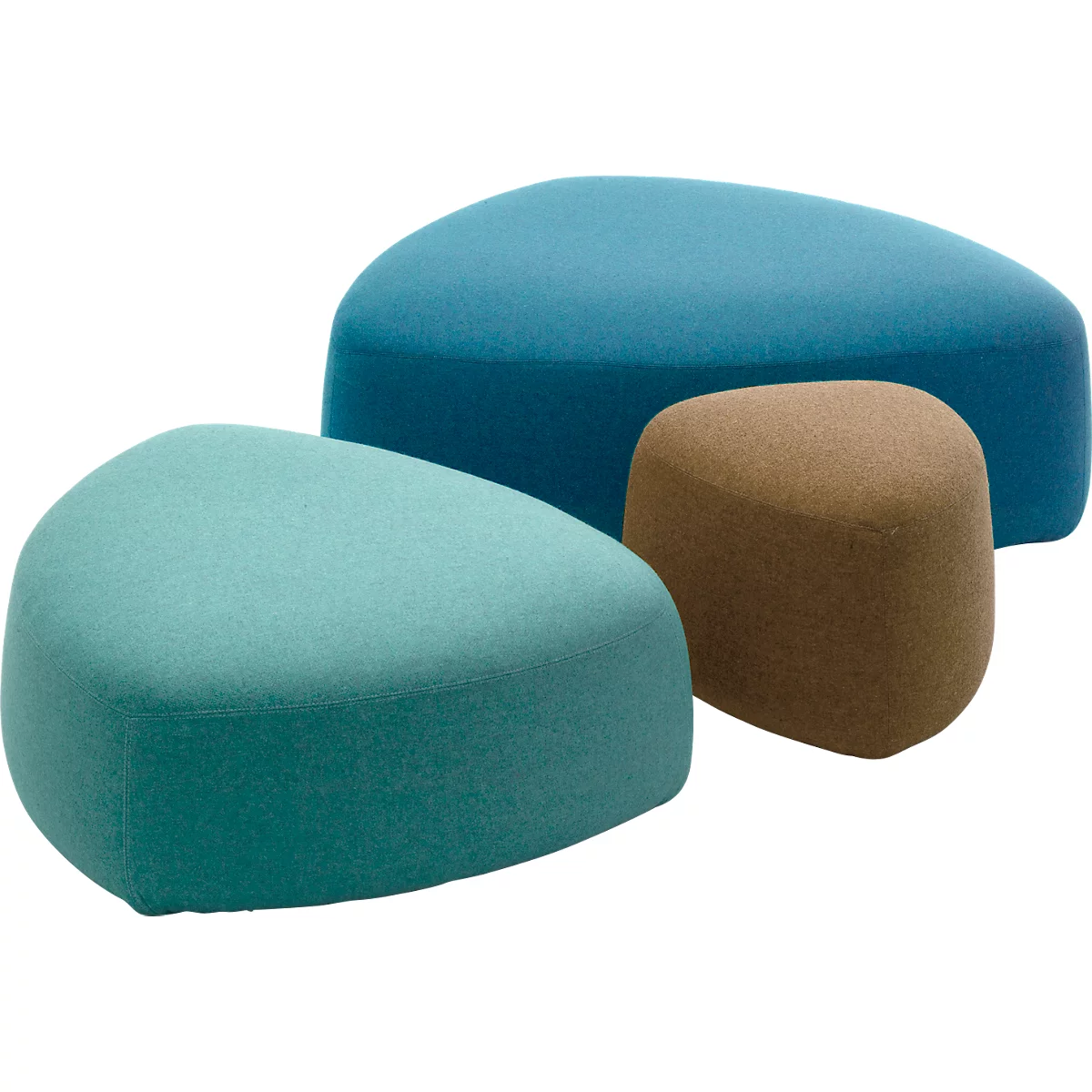 Gestoffeerd meubilair Leyform GOGO Pouf, groot, ovaal, B 1240 x D 1090 x H 440 mm, met glijders, stoffen bekleding, petrol
