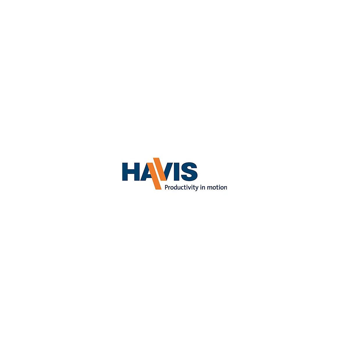 HA VIS Logo. Blauer Schriftzug, darunter orangefarbene Balken und der Slogan: Productivity in motion.