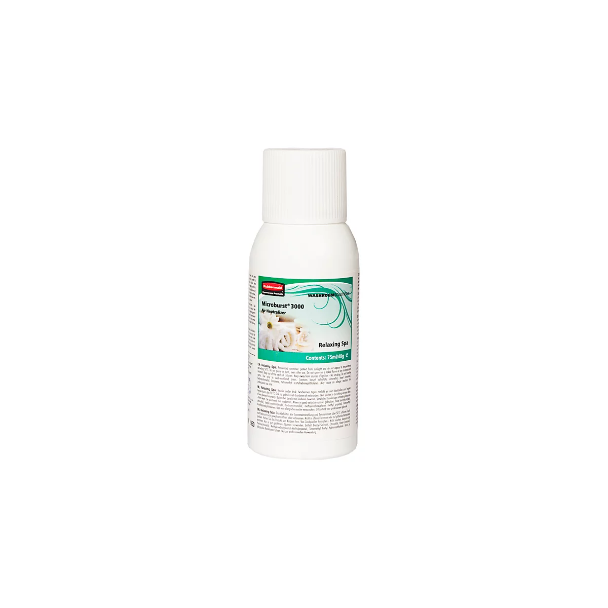 Geurdispenser navulset Rubbermaid Microburst-3000, 12 bussen per verpakking, Relaxing Spa (diverse kruiden met muskus en lavendel).