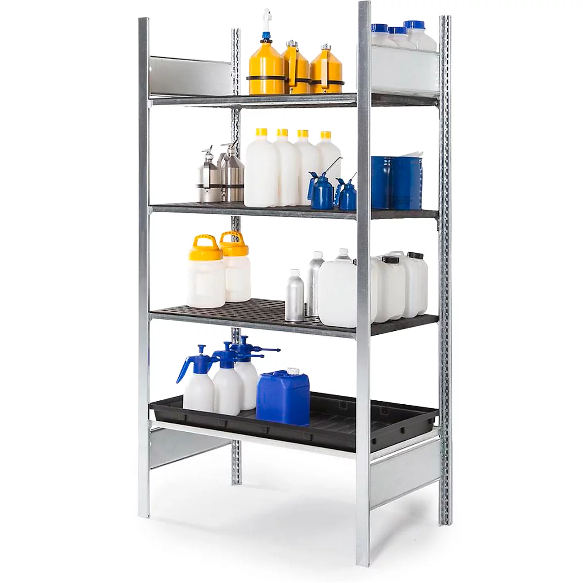 Gevaarlijke stoffen rek asecos RSG-K 1364, B 1360 x D 640 x H 2000 mm, met opvangbak van 36 l en 3 roosterplanken van polyethyleen