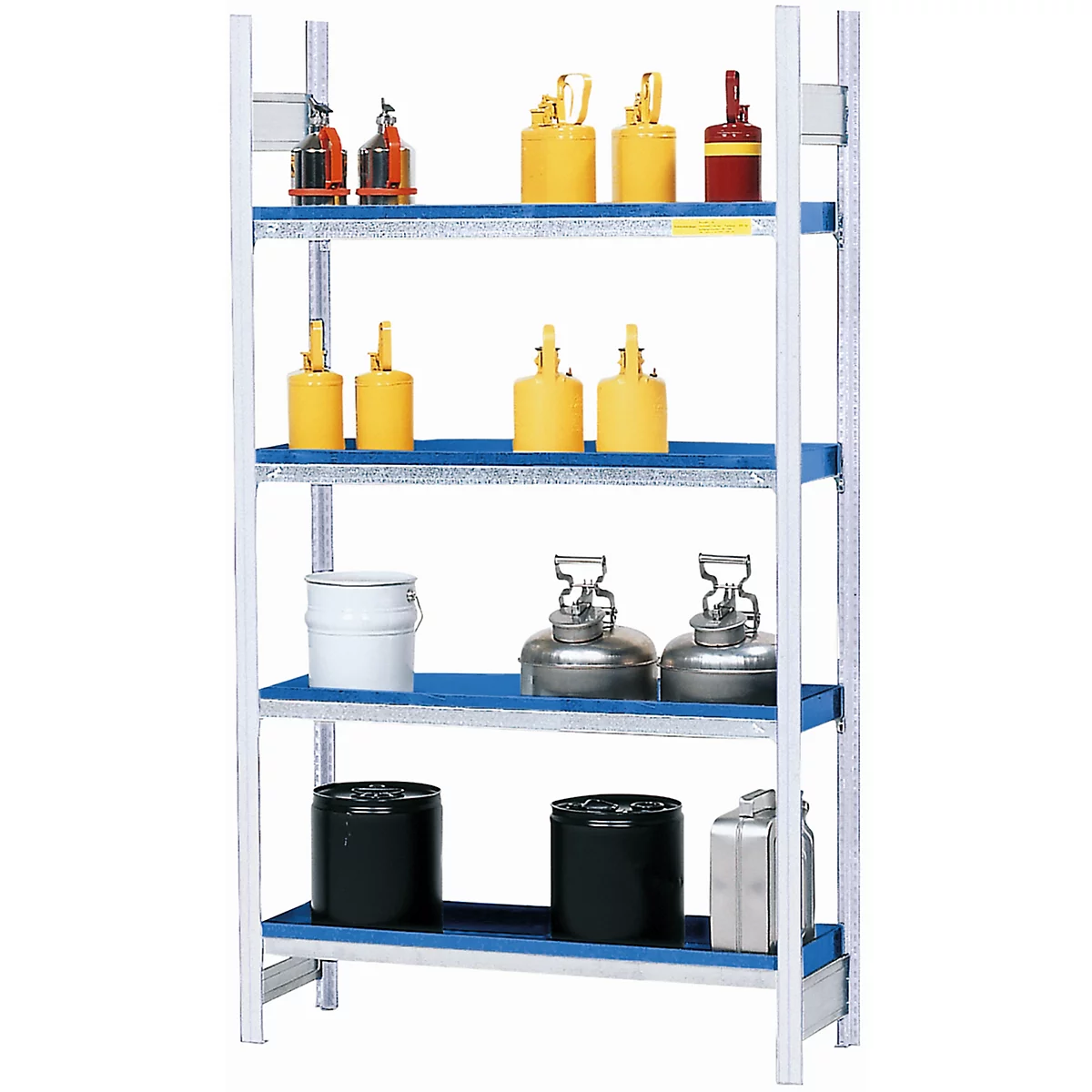 Gevaarlijke stoffen stelling asecos RWW 1364, B 1360 x D 640 x H 2000 mm, met 4 legborden van 40 l van gelakt staal