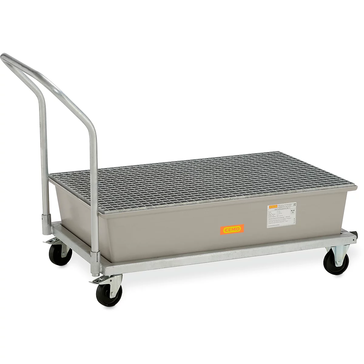 GFK-Auffangwanne 220/2-mobil CEMO, fahrbar, 220 l Auffangvolumen, B 1520 x T 860 x H 1080 mm