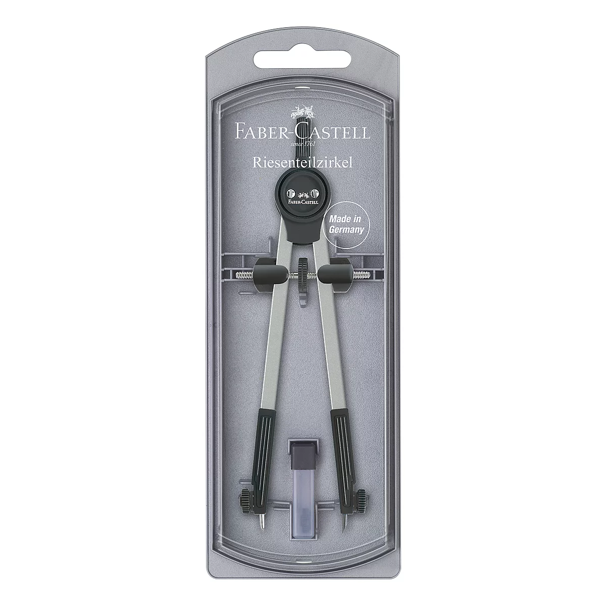Compass in packaging, Faber-Castell, Made in Germany.