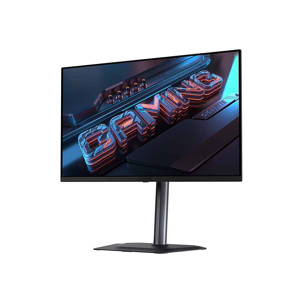 Un moniteur de jeu avec le texte "GAMING" et le logo GIGABYTE. Le moniteur est sur un support noir.