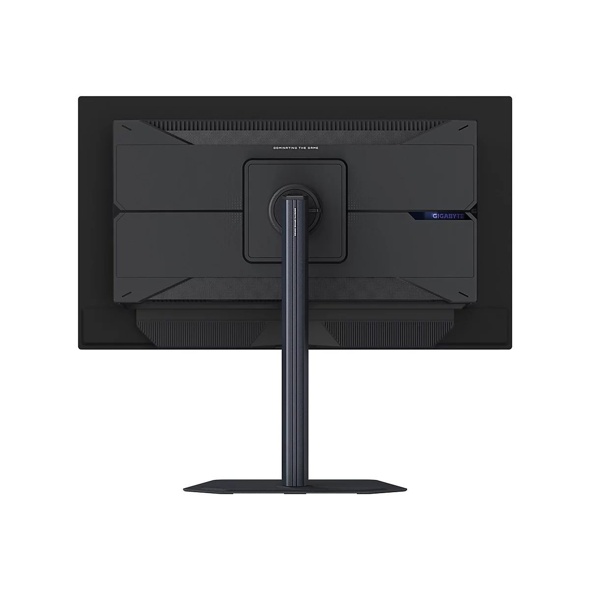 Schwarzer Gaming Monitor, Rückseite. Schriftzug: GIGABYTE.