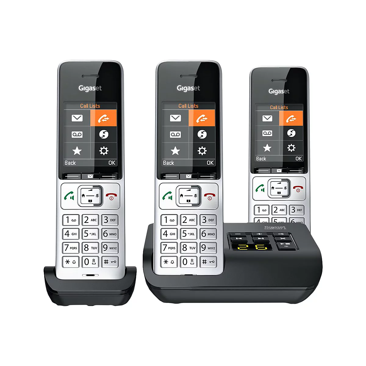 Gigaset 500A Comfort Trio - Schnurlostelefon - Anrufbeantworter - ECO DECTGAPCAT-iq - Silver Black + 2 zusätzliche Handsets