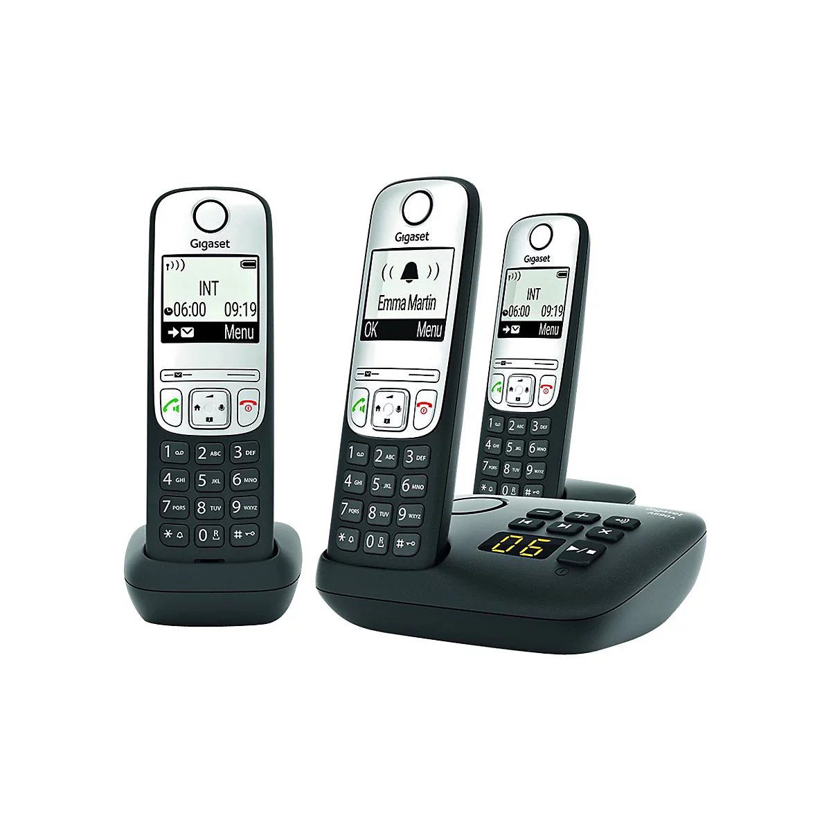 Gigaset A690A Trio - Schnurlostelefon - Anrufbeantworter mit Rufnummernanzeige - ECO DECTGAP - Schwarz + 2 zusätzliche Handsets
