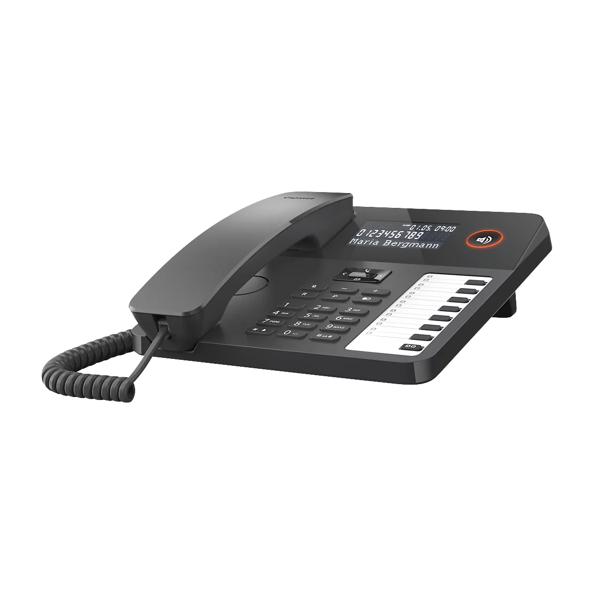 Gigaset DESK 600 bureautelefoon, LCD-display, 7 directe kiestoetsen, handsfree-functie, compatibel met gehoorapparaat, tot 100 contacten, zwart
