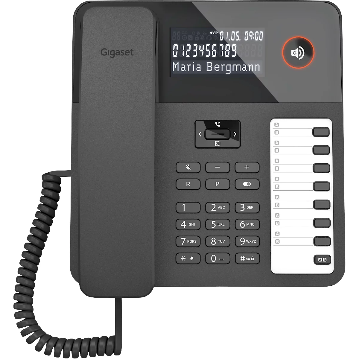 Gigaset DESK 600 bureautelefoon, LCD-display, 7 directe kiestoetsen, handsfree-functie, compatibel met gehoorapparaat, tot 100 contacten, zwart