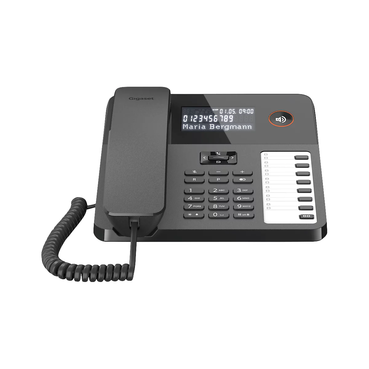 Gigaset DESK 600 bureautelefoon, LCD-display, 7 directe kiestoetsen, handsfree-functie, compatibel met gehoorapparaat, tot 100 contacten, zwart