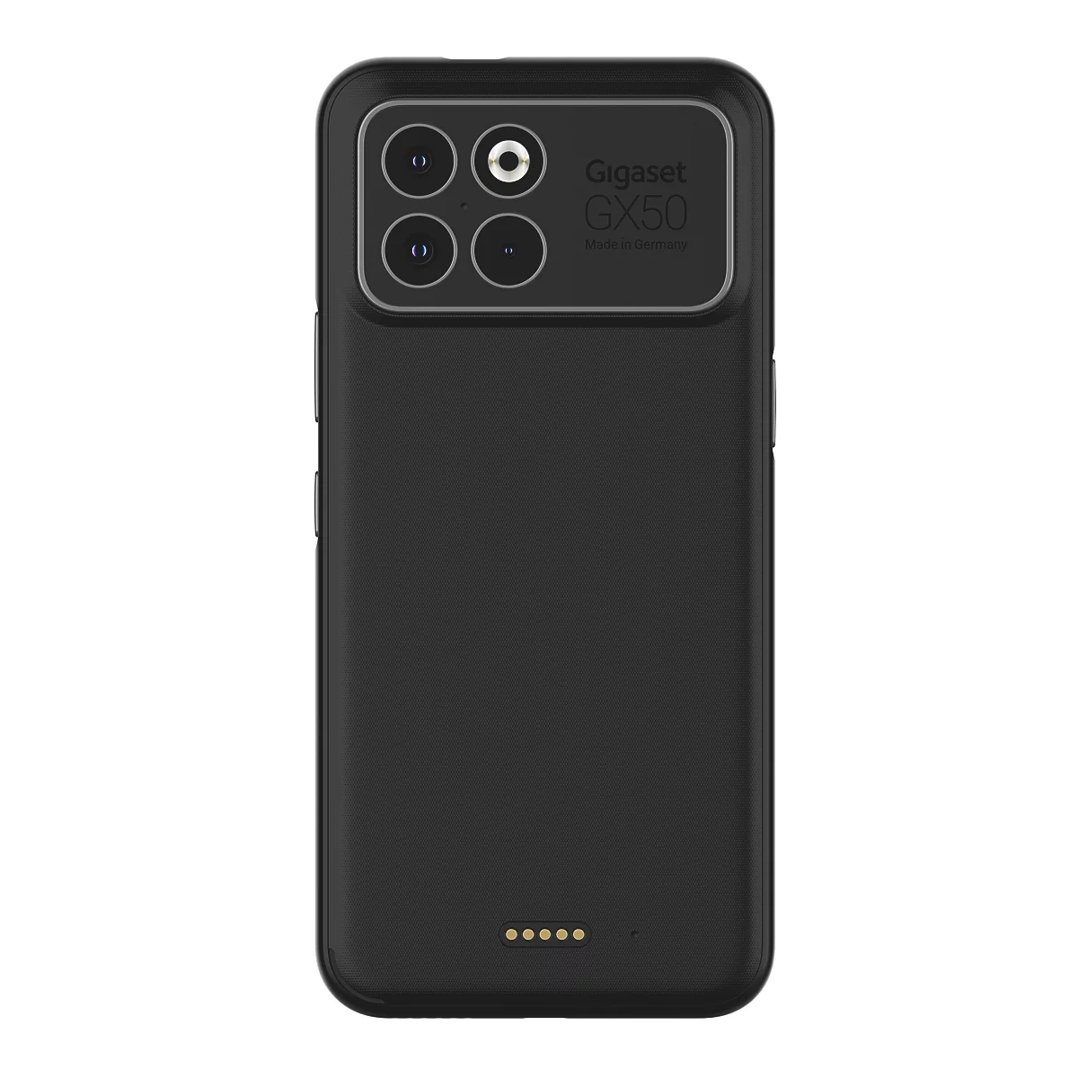 Schwarzes Gigaset GX50 Smartphone von hinten mit Dual-Kamera-Modul.