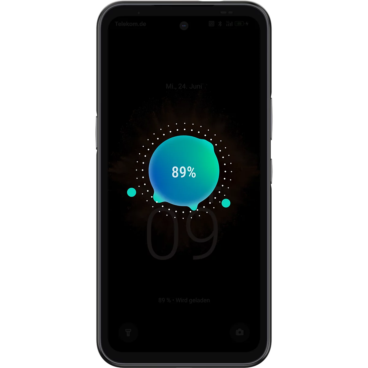 Smartphone zeigt Sperrbildschirm mit 89 Prozent Ladezustand und animierter Ladeanzeige.