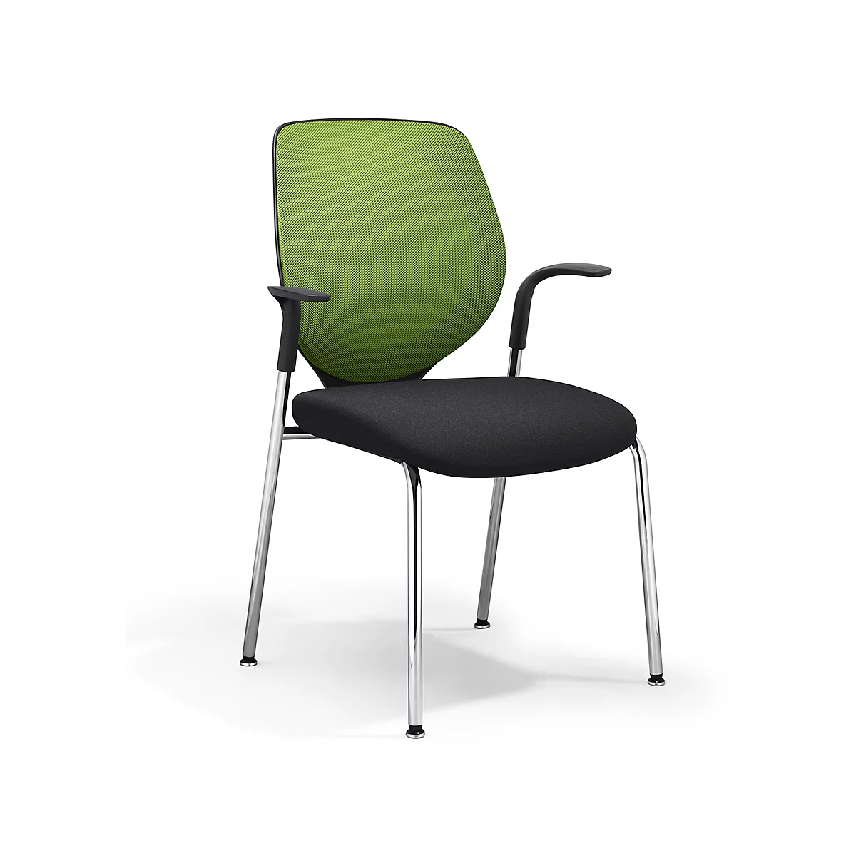 GIROFLEX 353 Chaise à quatre pieds, dossier en maille, acier tubulaire de précision empilable, avec accoudoirs, vert/noir.