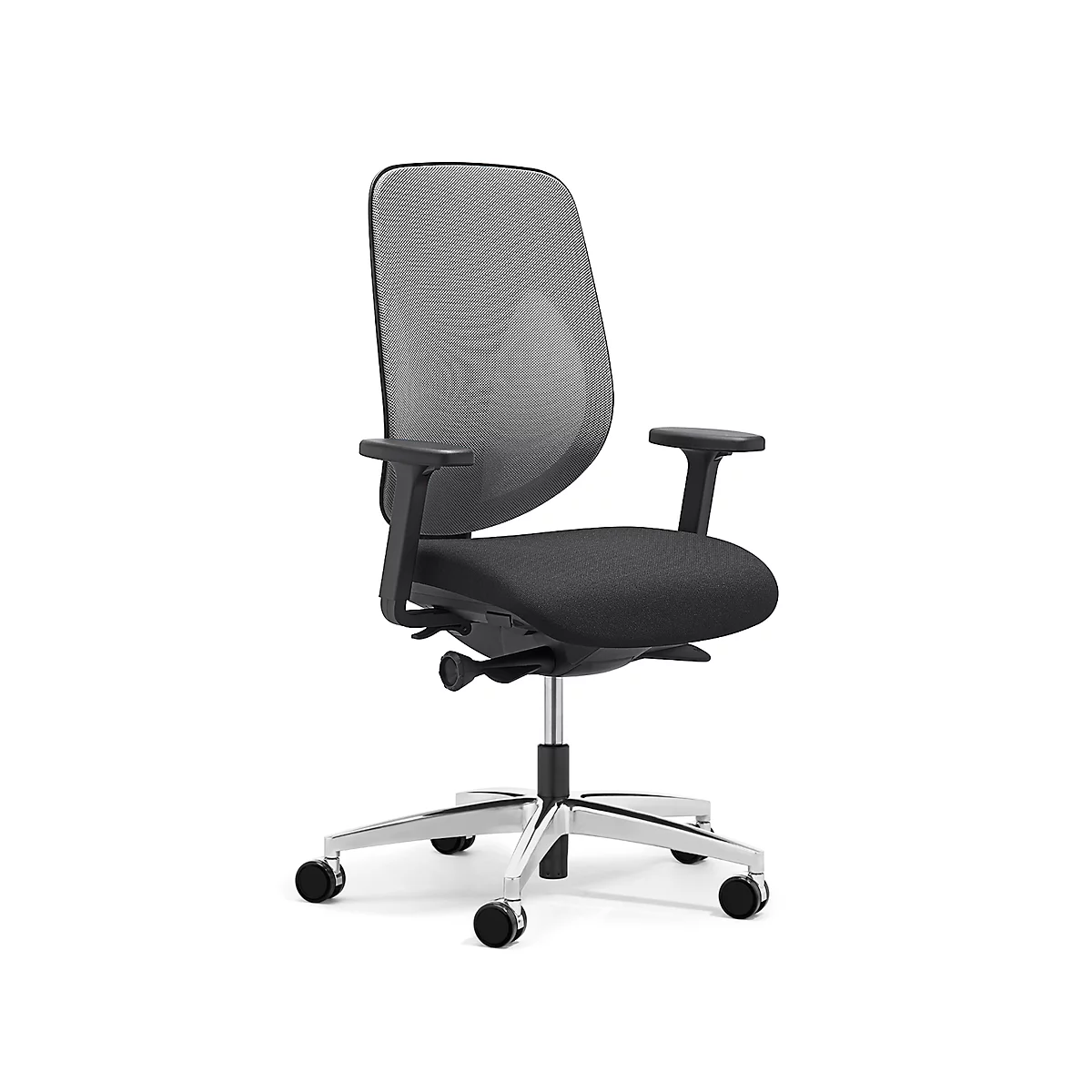 Giroflex Bürostuhl 353, mit Armlehnen, Auto-Synchronmechanik, Muldensitz, 3D-Netz-Rückenlehne, grau/schwarz/alusilber