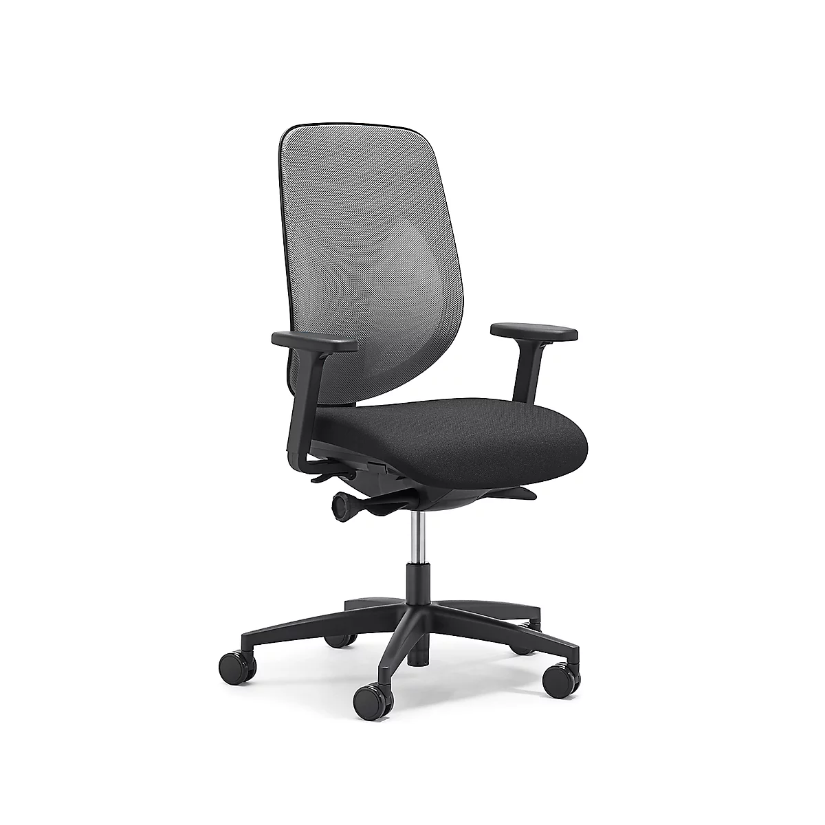Giroflex Bürostuhl 353, mit Armlehnen, Auto-Synchronmechanik, Muldensitz, 3D-Netz-Rückenlehne, grau/schwarz