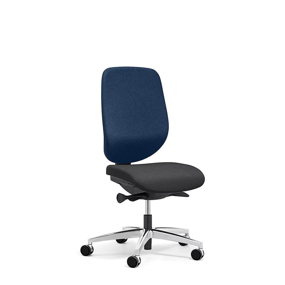 Giroflex bureaustoel 353, zonder armleuningen, auto-synchroonmechanisme, kuipzitting, blauw/zwart/aluminiumzilver