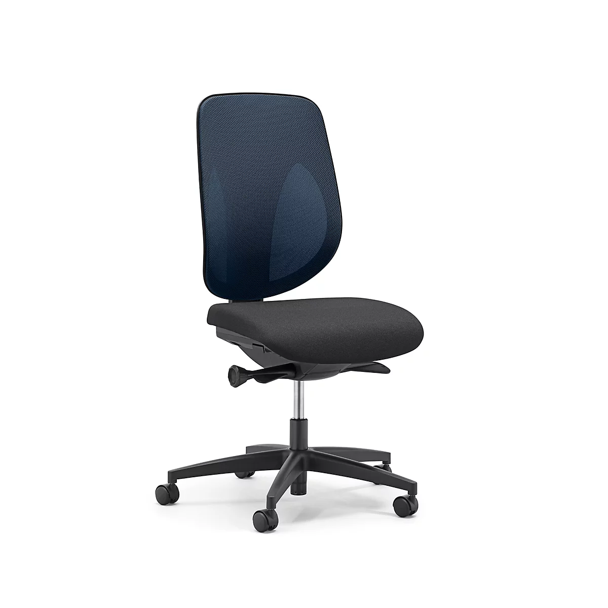 Giroflex bureaustoel 353, zonder armleuningen, auto-synchroonmechanisme, kuipzitting, rugleuning met 3D-gaas, blauw/zwart