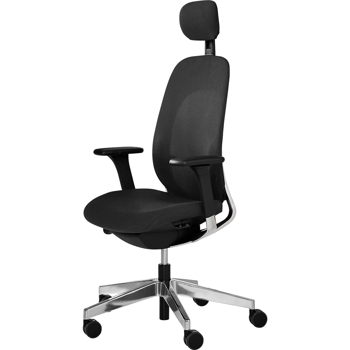 Giroflex bureaustoel 40, met armleuningen, synchroonmechanisme, voorgevormde zitting, lendensteun &amp; hoofdsteun, zwart/alusilver