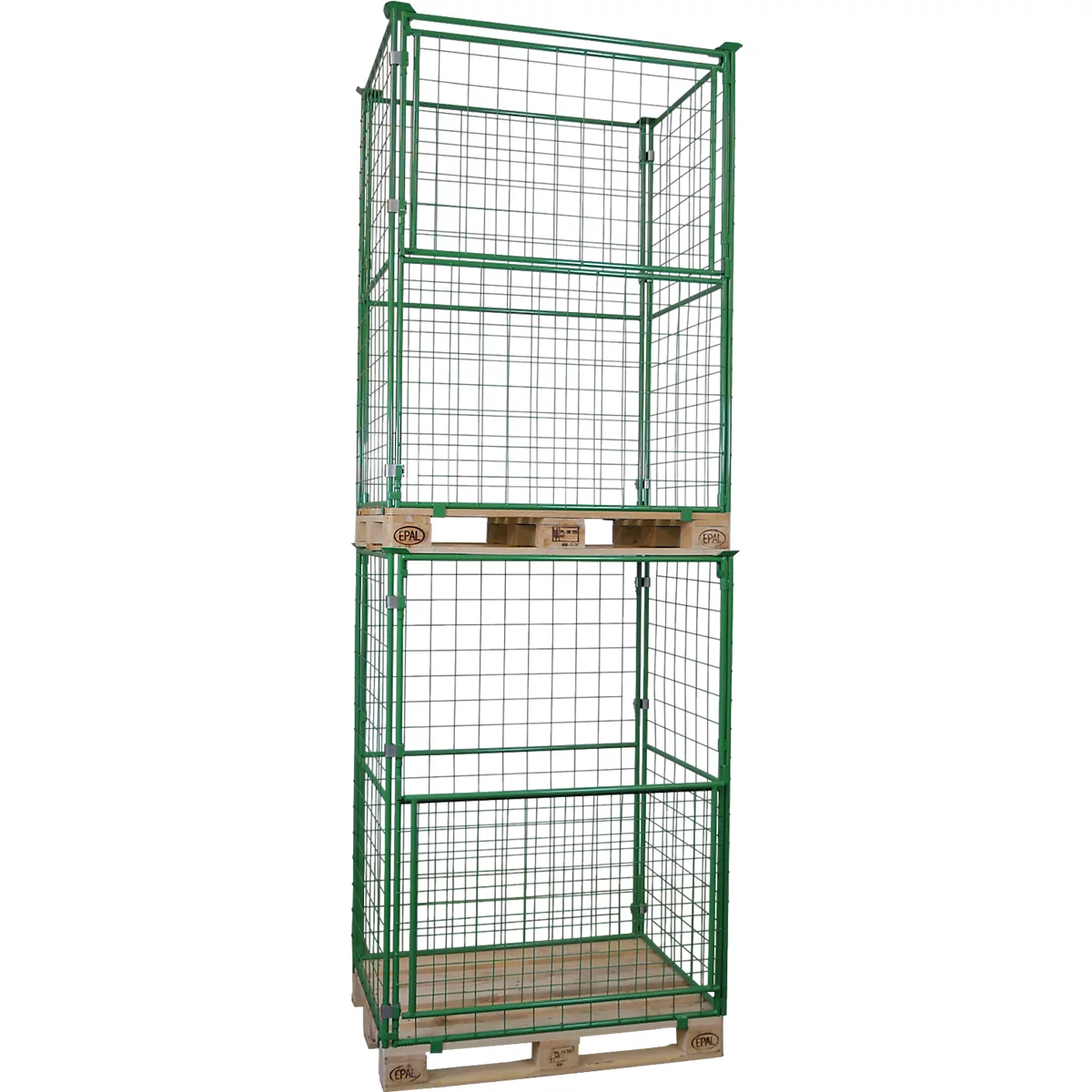 Gitteraufsatzrahmen, für Europaletten, Nutzlast bis 800 kg, Öffnungsklappe, stapelbar, L 1200 x B 800 x H 1600 mm, Stahl, maigrün RAL 6017