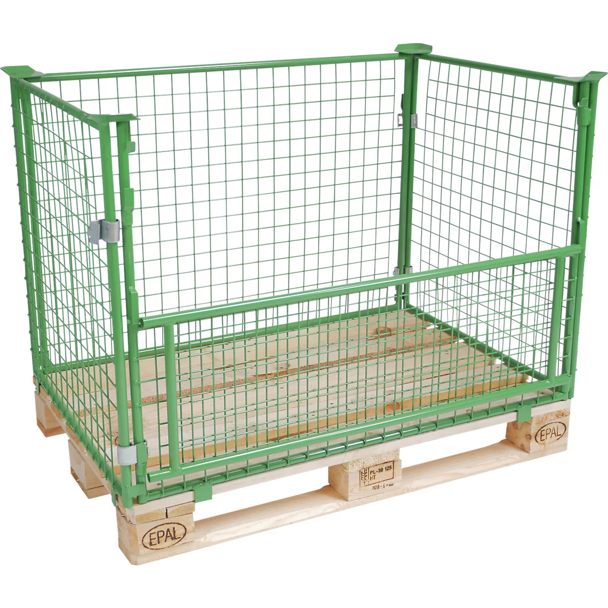 Gitteraufsatzrahmen, für Europaletten, Nutzlast bis 800 kg, Öffnungsklappe, stapelbar, L 1200 x B 800 x H 800 mm, Stahl, maigrün RAL 6017