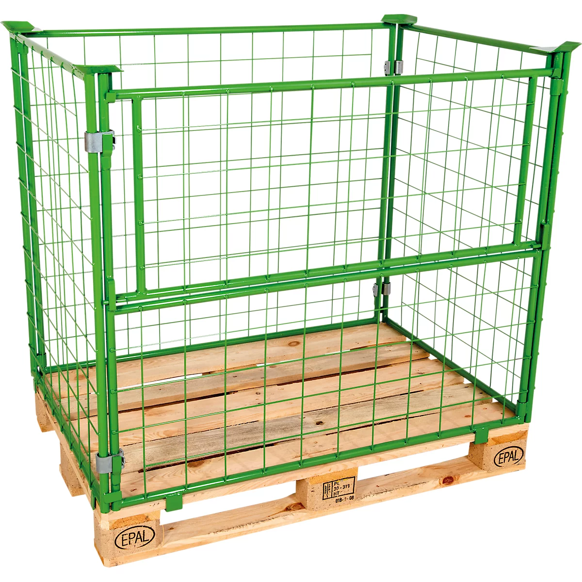 Gitteraufsatzrahmen, für Europaletten, Nutzlast bis 800 kg, Öffnungsklappe, stapelbar, L 800 x B 1200 x H 800 mm, Stahl, maigrün RAL 6017
