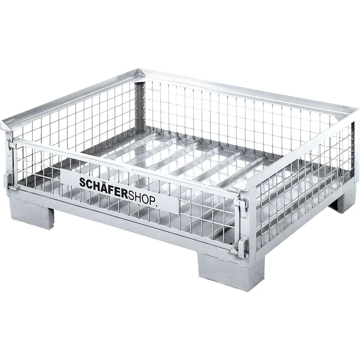 Metall-Gitterbox mit Boden und dem Schriftzug SCHÄFERSHOP.