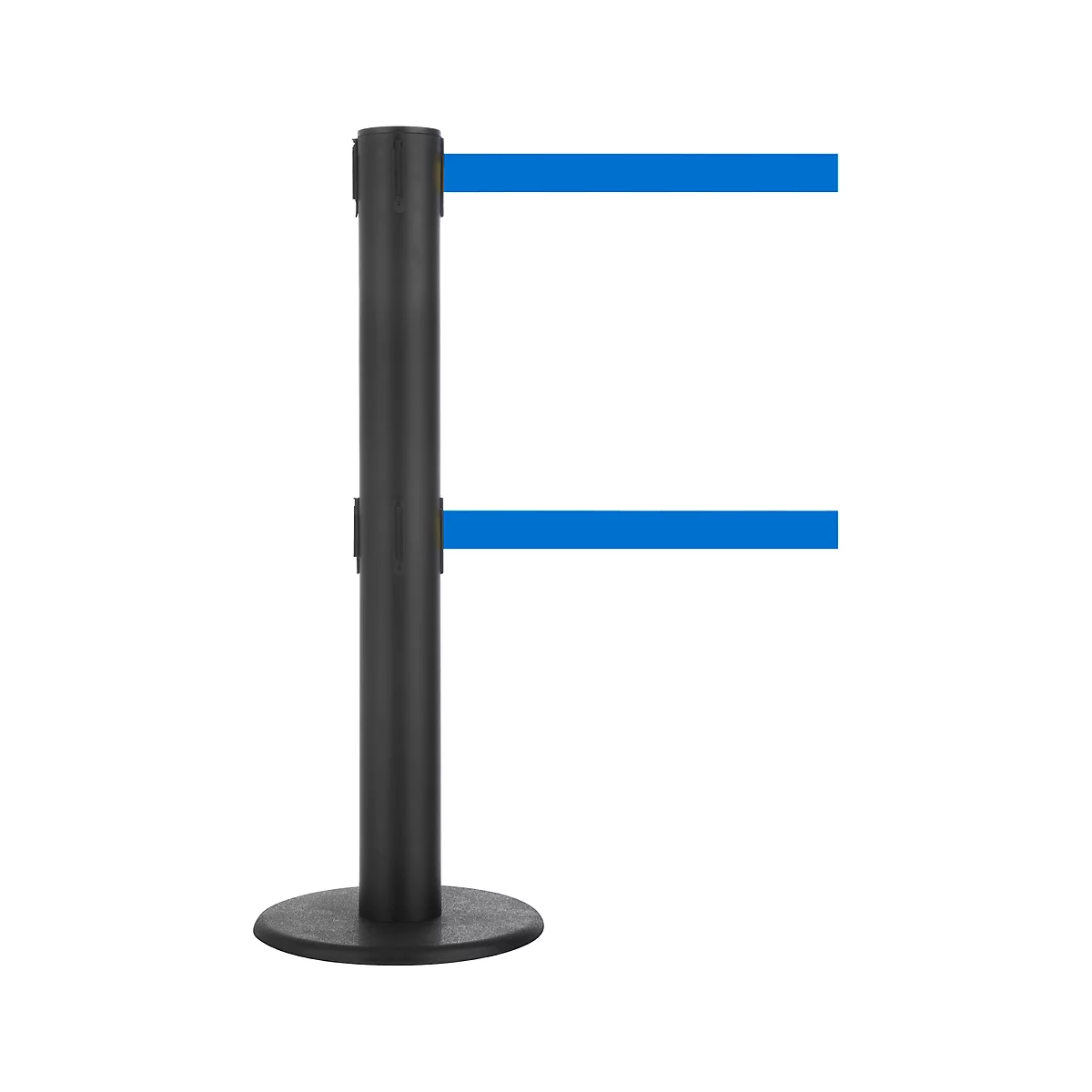 Black stanchion with two blue belts.