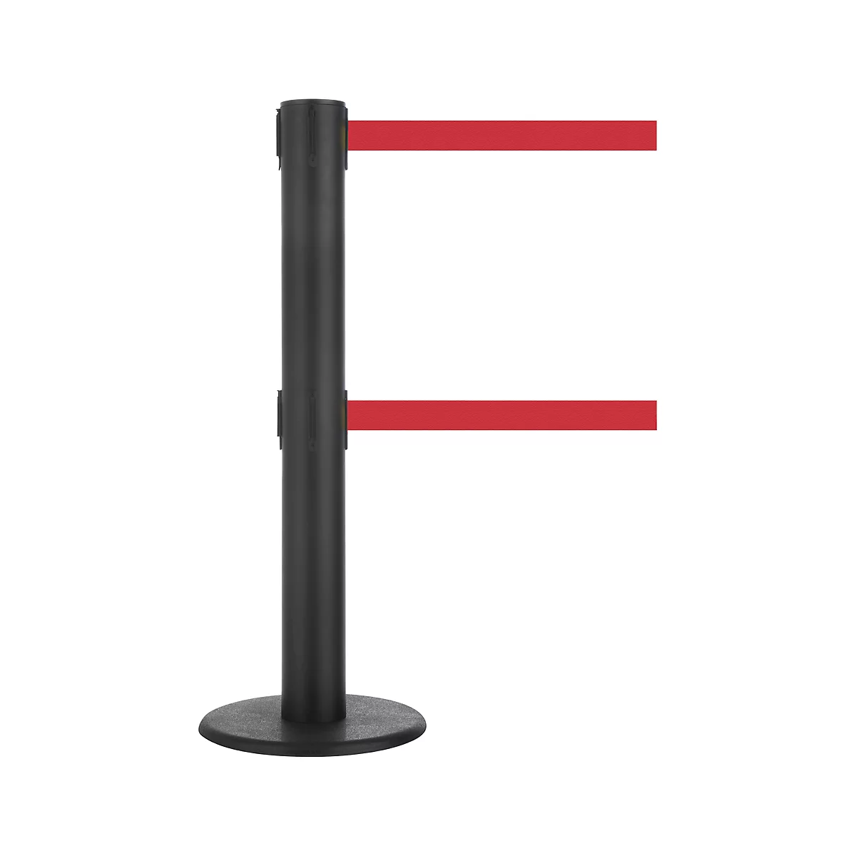 Black barrier pole with two red bands.