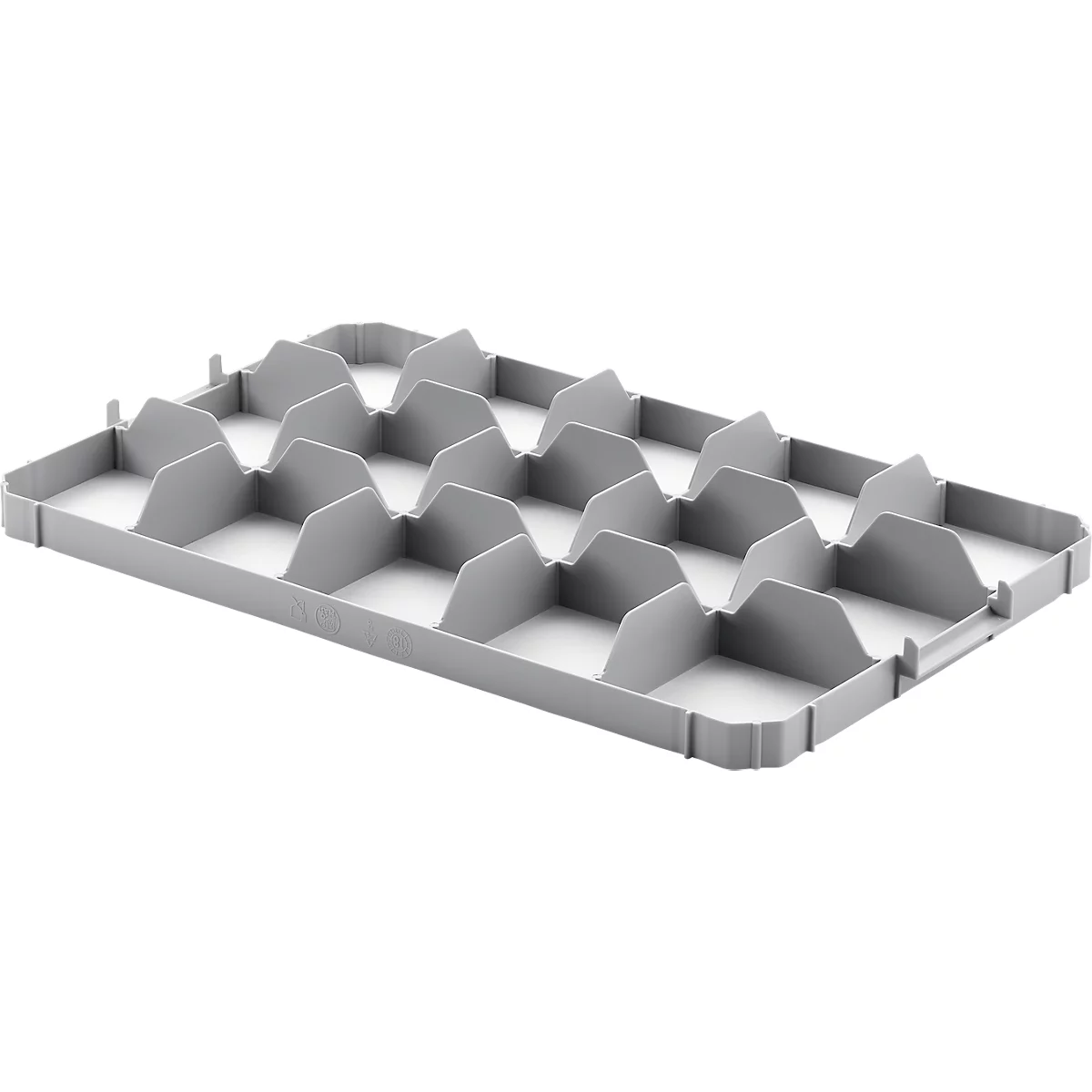 Gläsereinsatz Ringoplast, für Gläser- & Eurokästen, 3 x 5, oben, lebensmittelecht, stapelbar, B 365 x H 55 mm, Kunststoff, hellgrau