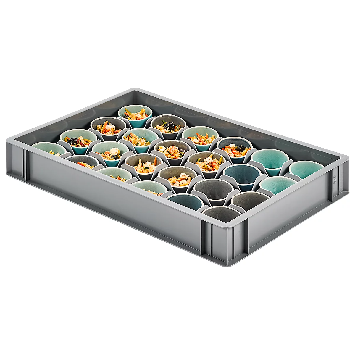 Gläsereinsatz Ringoplast, für Gläser- & Eurokästen, 3 x 5, oben, lebensmittelecht, stapelbar, B 365 x H 55 mm, Kunststoff, hellgrau