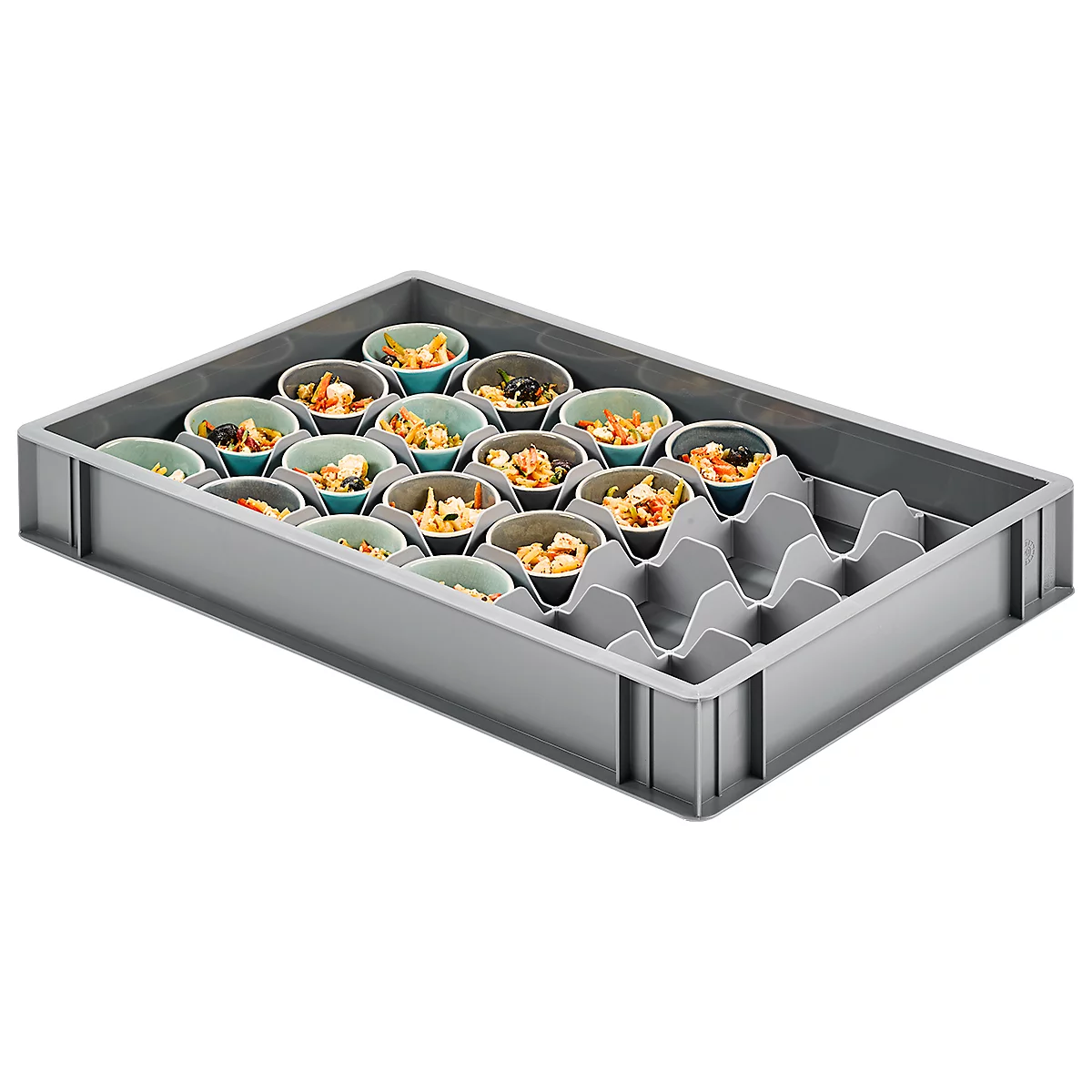 Gläsereinsatz Ringoplast, für Gläser- & Eurokästen, 3 x 5, oben, lebensmittelecht, stapelbar, B 365 x H 55 mm, Kunststoff, hellgrau