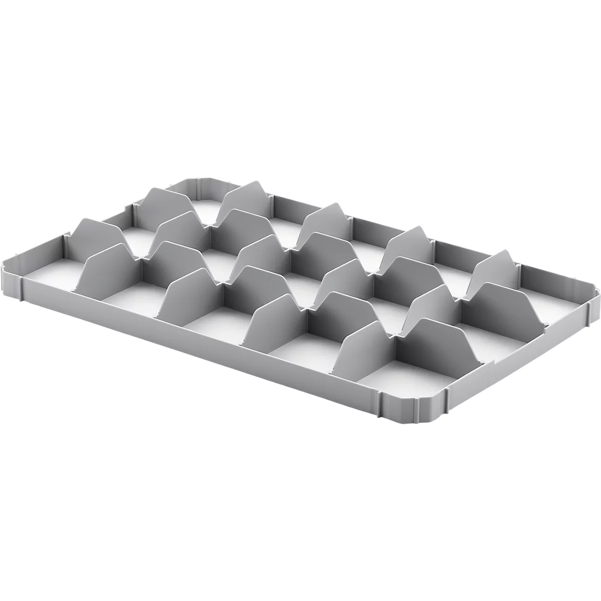 Gläsereinsatz Ringoplast, für Gläser- & Eurokästen, 3 x 5, unten, lebensmittelecht, stapelbar, B 365 x H 55 mm, Kunststoff, hellgrau