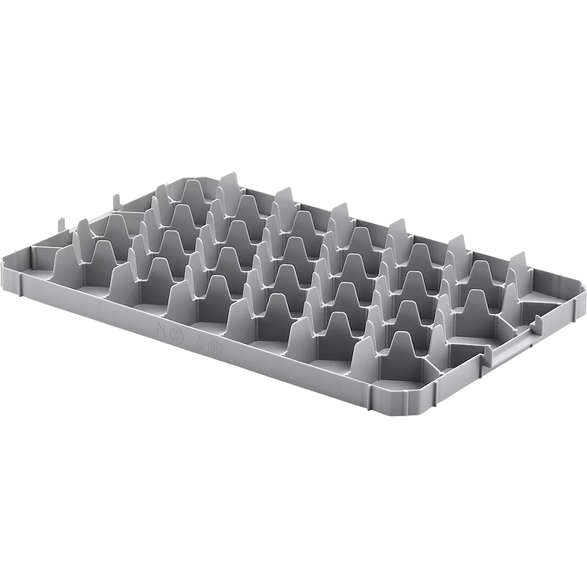 Gläsereinsatz Ringoplast, für Gläser- & Eurokästen, 33er, oben, lebensmittelecht, stapelbar, B 365 x H 55 mm, Kunststoff, hellgrau