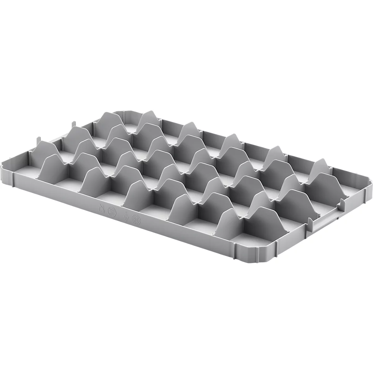 Gläsereinsatz Ringoplast, für Gläser- & Eurokästen, 4 x 6, oben, lebensmittelecht, stapelbar, B 365 x H 55 mm, Kunststoff, hellgrau