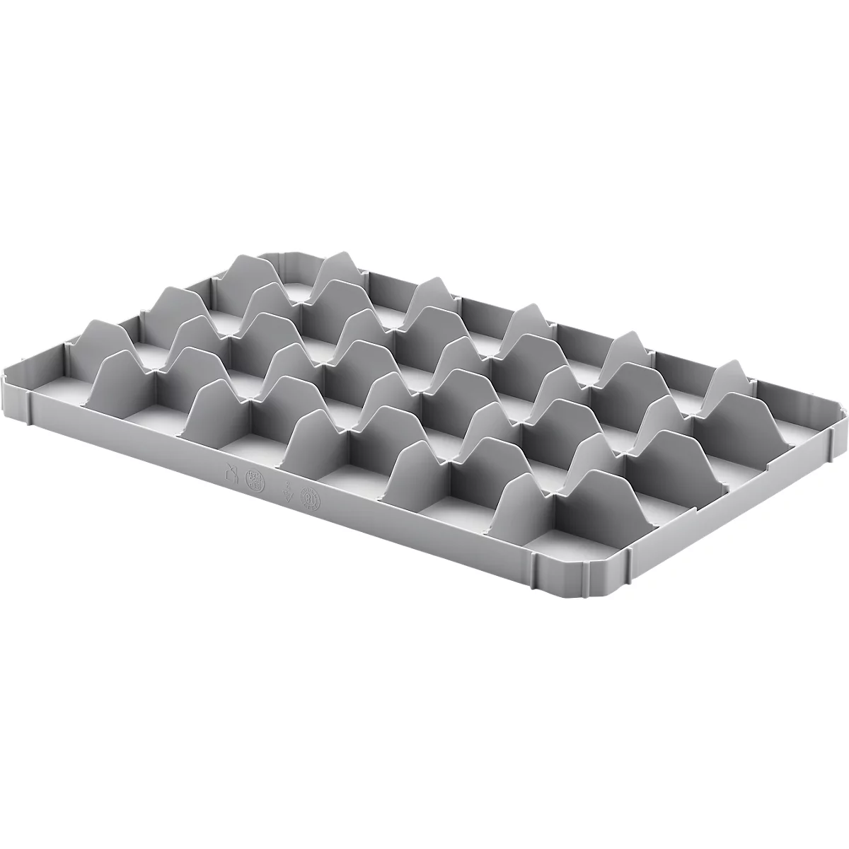 Gläsereinsatz Ringoplast, für Gläser- & Eurokästen, 4 x 6, unten, lebensmittelecht, stapelbar, B 365 x H 55 mm, Kunststoff, hellgrau