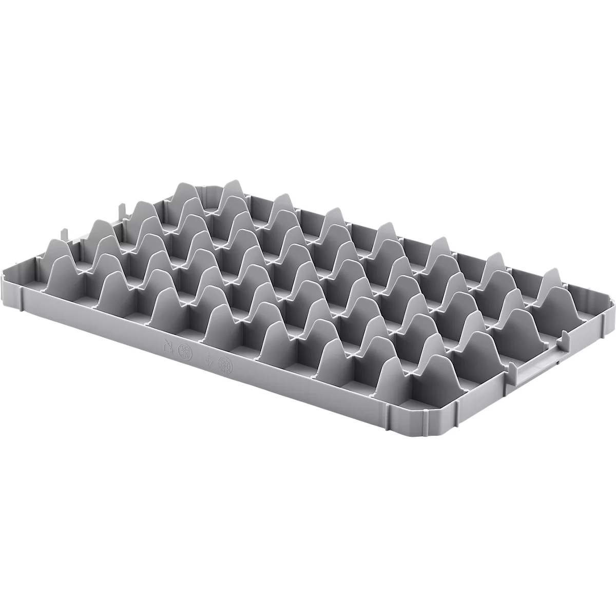Gläsereinsatz Ringoplast, für Gläser- & Eurokästen, 5 x 8, oben, lebensmittelecht, stapelbar, B 365 x H 55 mm, Kunststoff, hellgrau