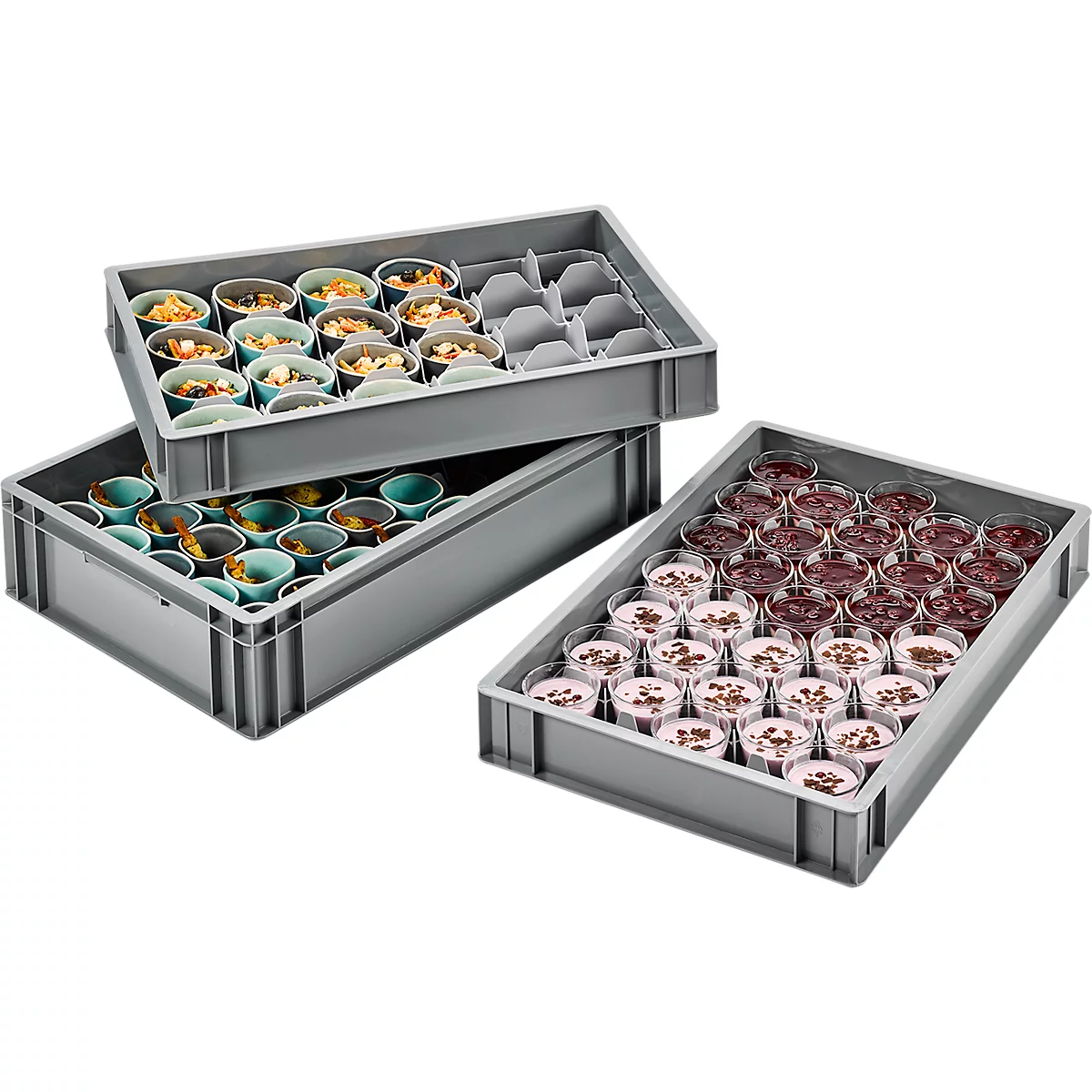 Gläsereinsatz Ringoplast, für Gläser- & Eurokästen, 5 x 8, oben, lebensmittelecht, stapelbar, B 365 x H 55 mm, Kunststoff, hellgrau