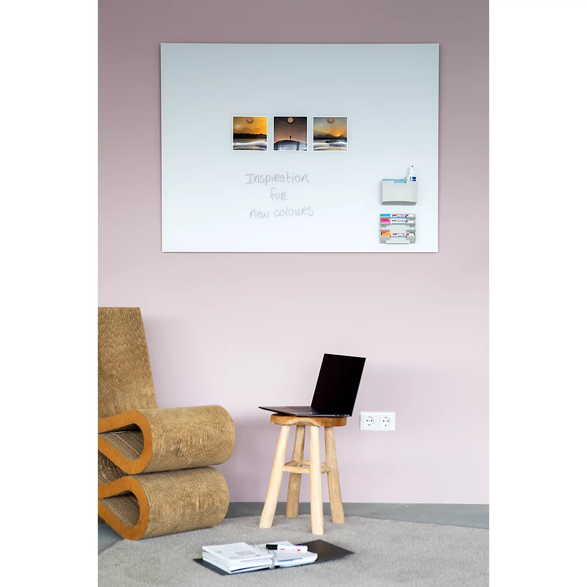 Glasboard Legamaster, mit 2 Magneten & 1 Glasboard Marker, B 1200 x T 4,4 x H 900 mm, gehärtetes Sicherheitsglas, matt, warm grey