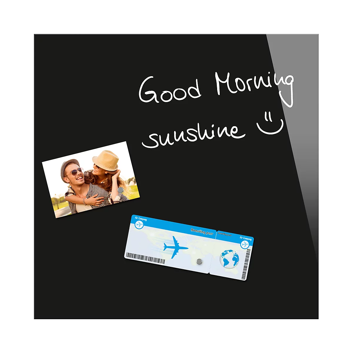 Glasmagnettafel Be!Board, magnethaftend, m. Magneten, B 450 x H 450 mm, schwarz