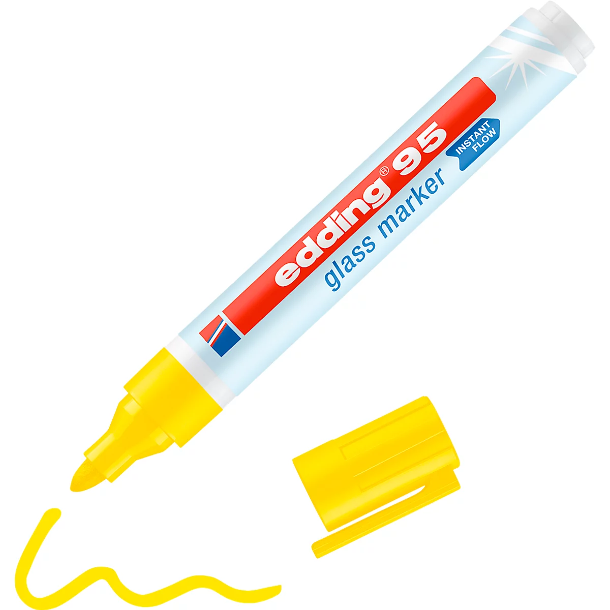 Glasmarker edding 95, voor glazen oppervlakken &amp; whiteboards, lijndikte 1,5-3 mm, ronde punt, set van 6, zwart, wit, geel, oranje, roze, lichtblauw