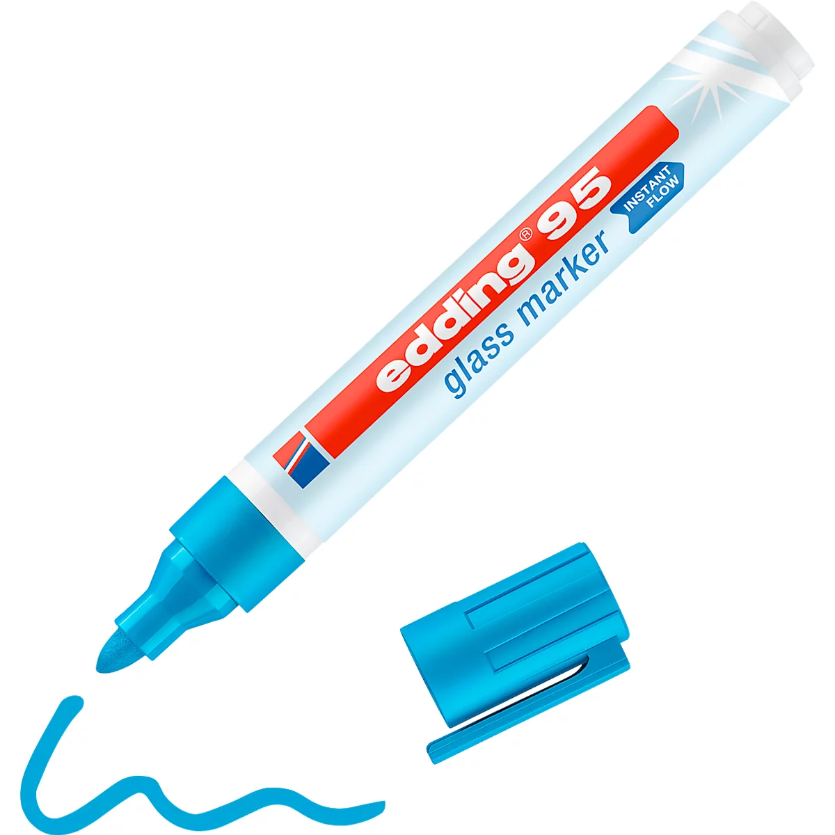 Glasmarker edding 95, voor glazen oppervlakken &amp; whiteboards, lijndikte 1,5-3 mm, ronde punt, set van 6, zwart, wit, geel, oranje, roze, lichtblauw