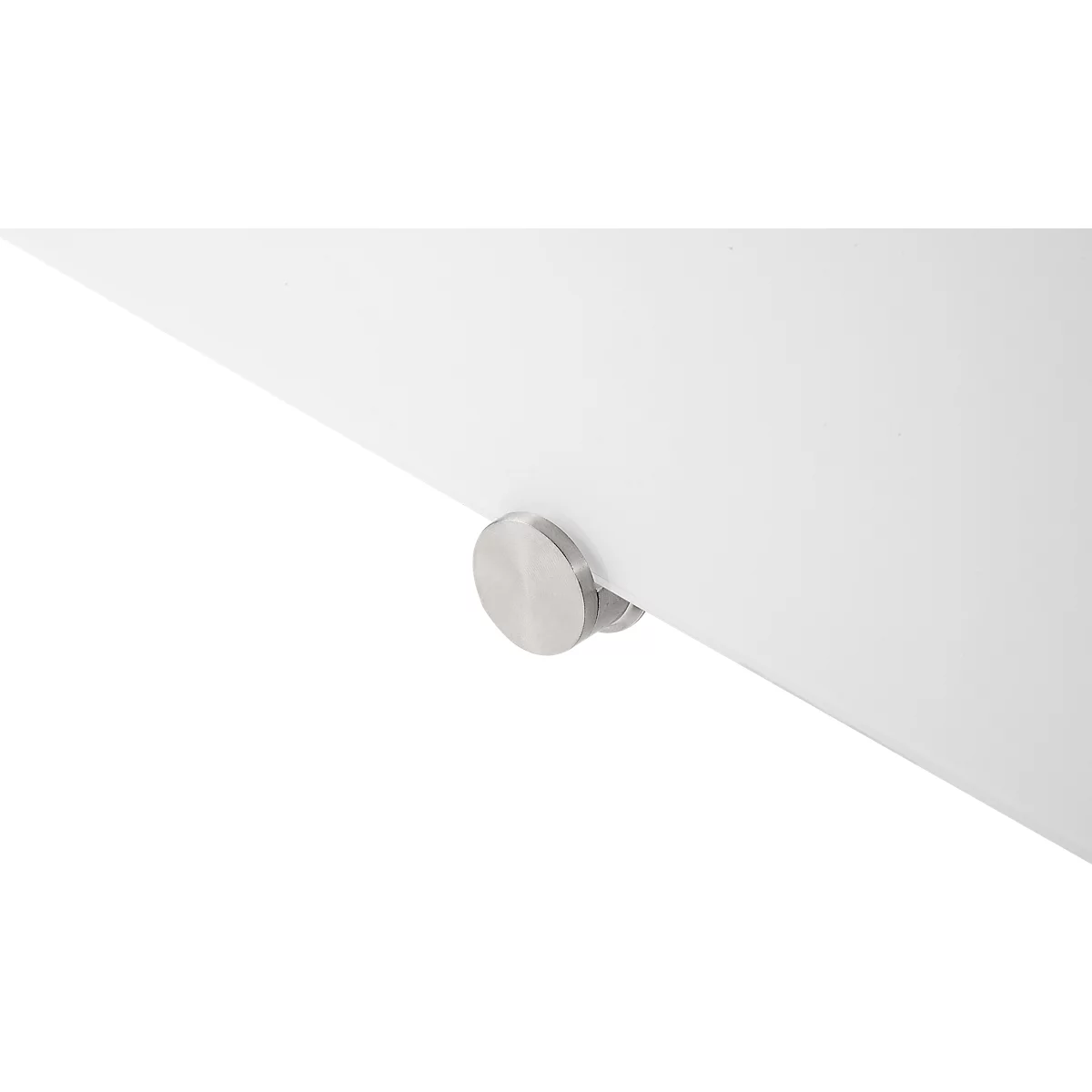 Close-up of a round, silver-colored holder attached to a white plate.