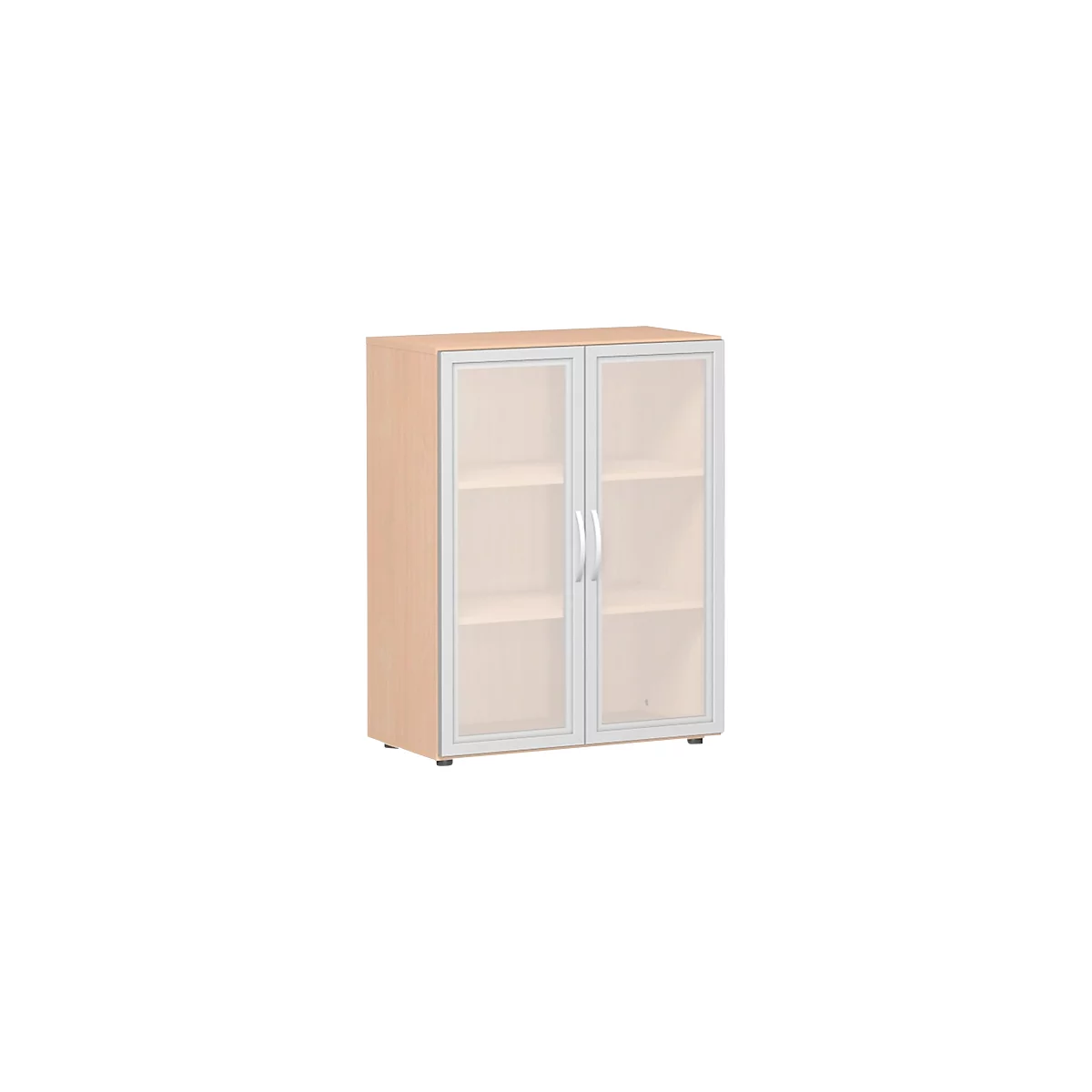 Glastürenschrank ALICANTE, 3 Ordnerhöhen, B 800 x T 420 x H 1104 mm, Buche-Dekor