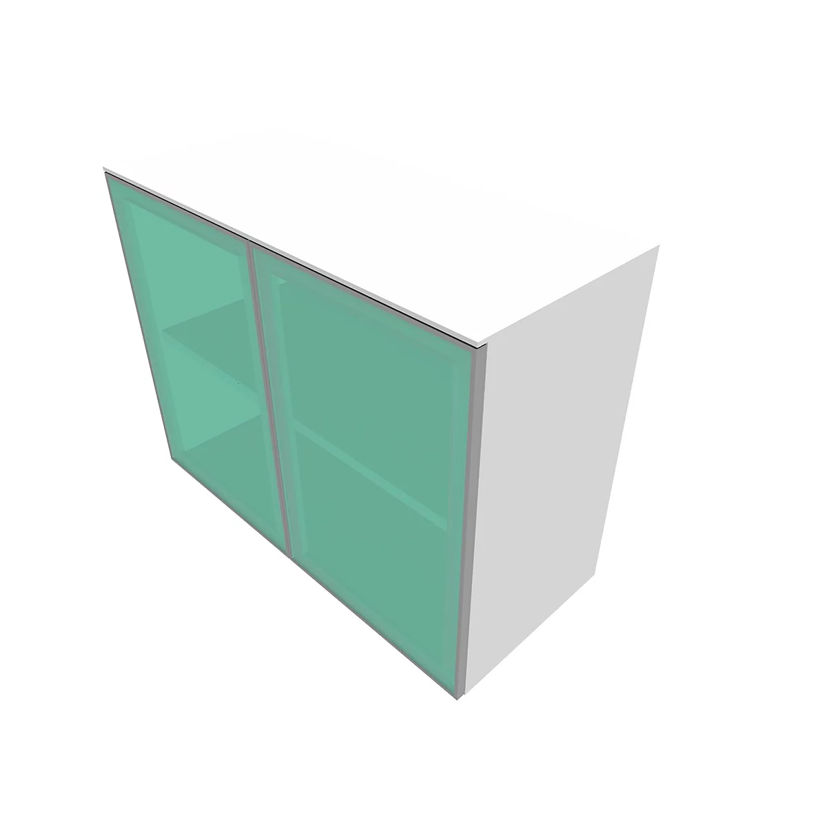 Glastürenschrank SOLUS PLAY, 2 Ordnerhöhen, grifflos, satiniert, B 800 x T 440 x H 748 mm, weiß
