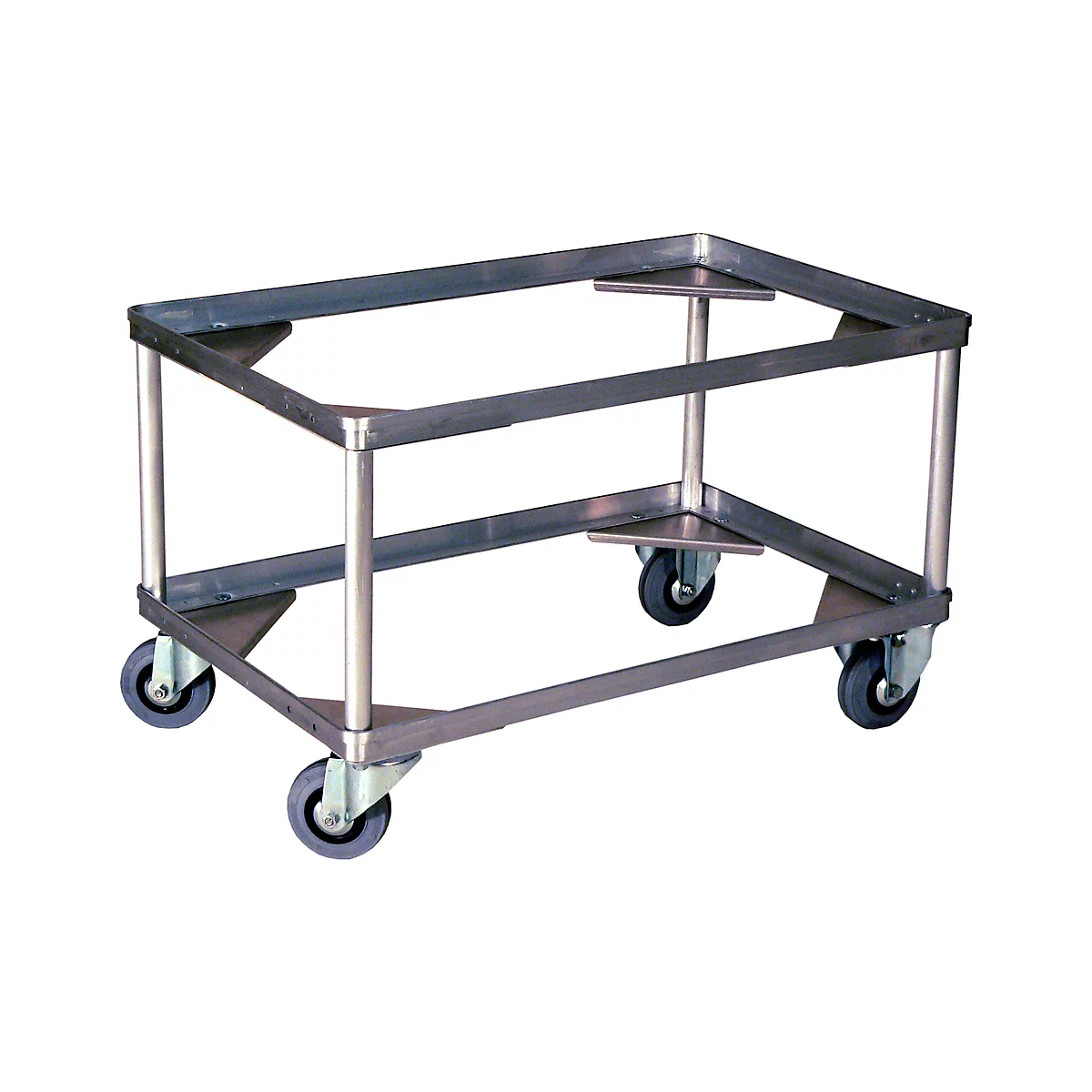 Een rollend metalen frame met wielen.